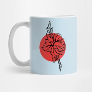 Silhouette of a flower against a red circle background Mug